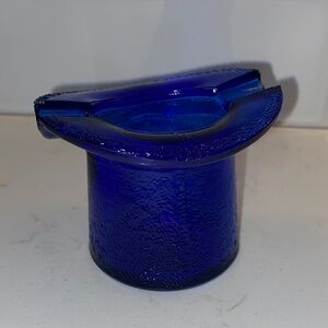 1950’s MCM Cobalt Blue Glass Top Hat Ashtray or toothpick holder